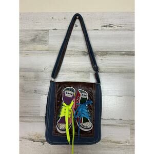 Vintage Y2K jean denim embroidered leather converse boho Crossbody Bag purse